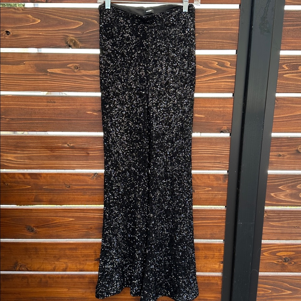 Express Black Sequin Flare Disco Pants